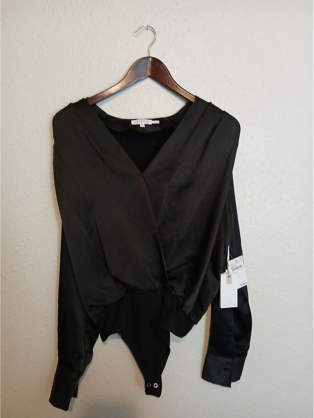 Good American Black Satin Bodysuit Top Size 2